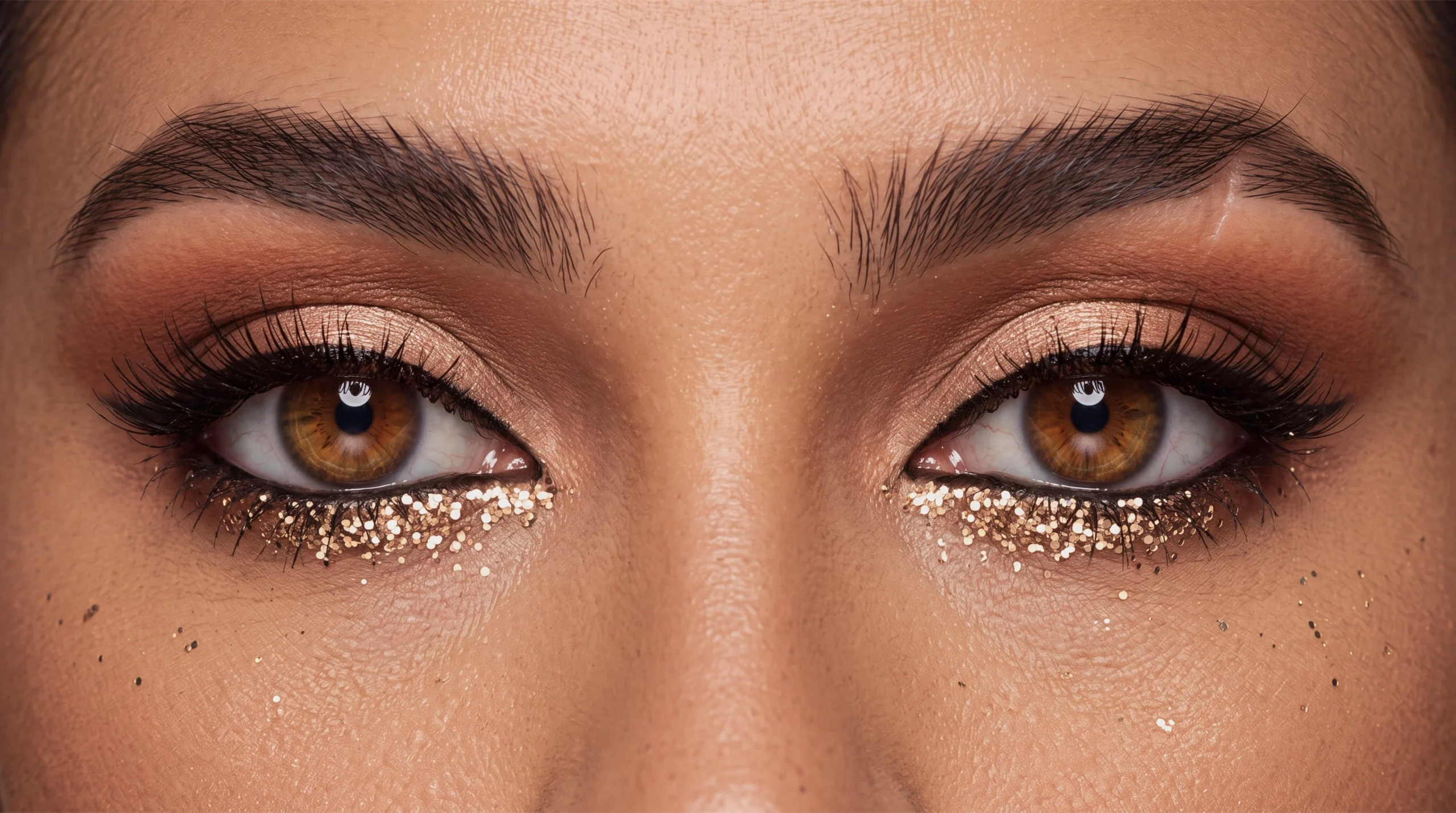 Macro beauty photography — Golden glitter & skin texture