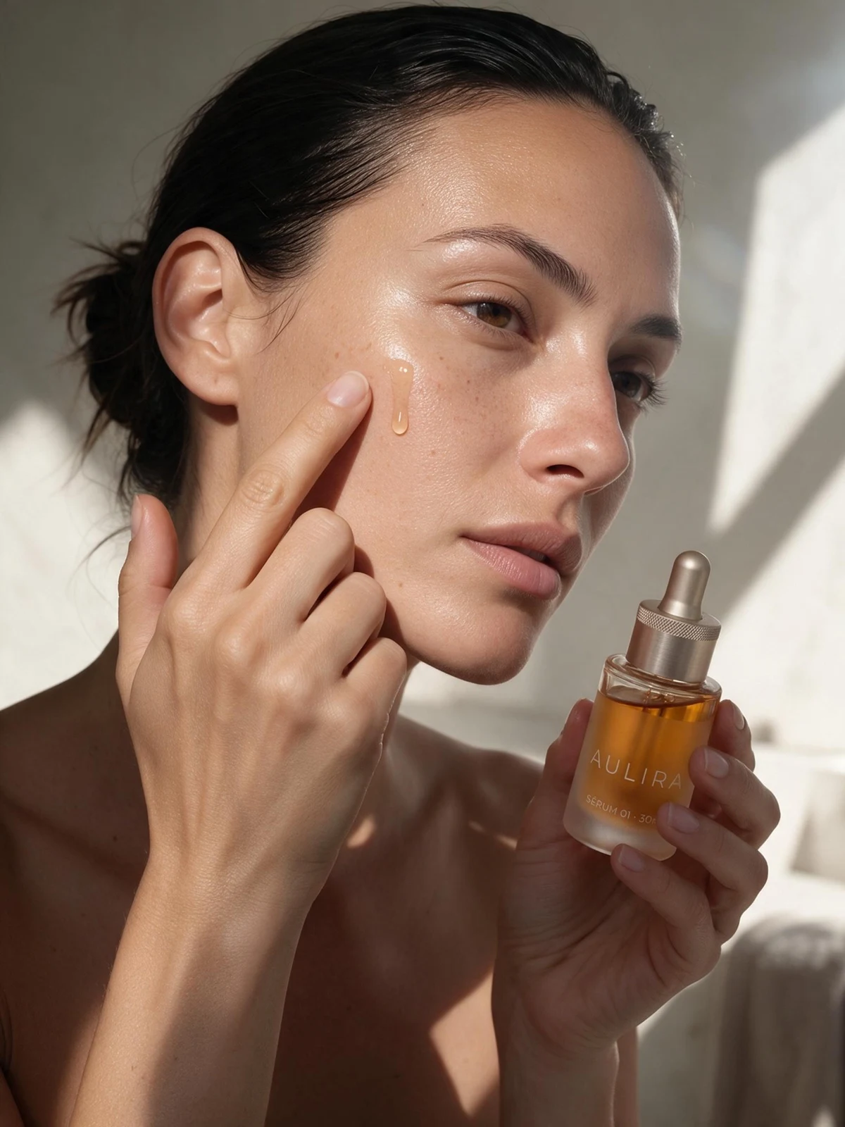 Beauty & skincare — Model applying serum with pipette