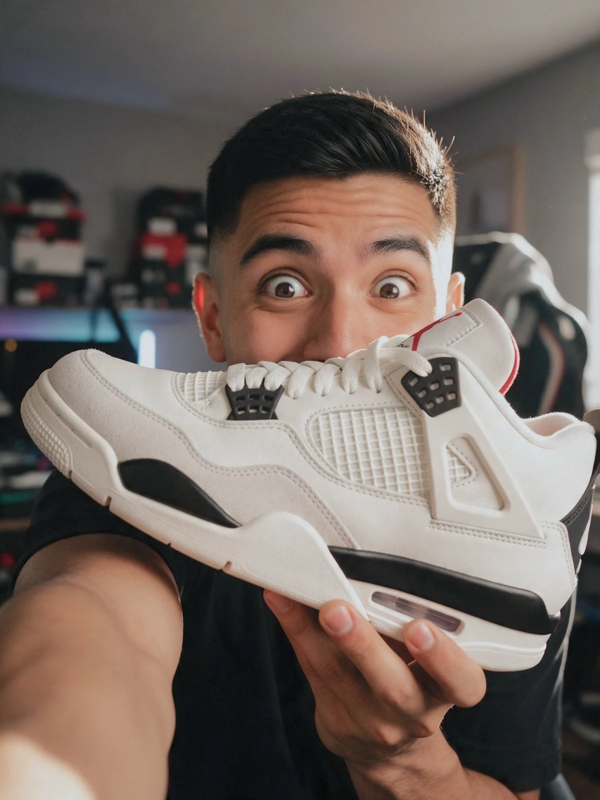 UGC social content — Jordan 4 sneaker unboxing selfie