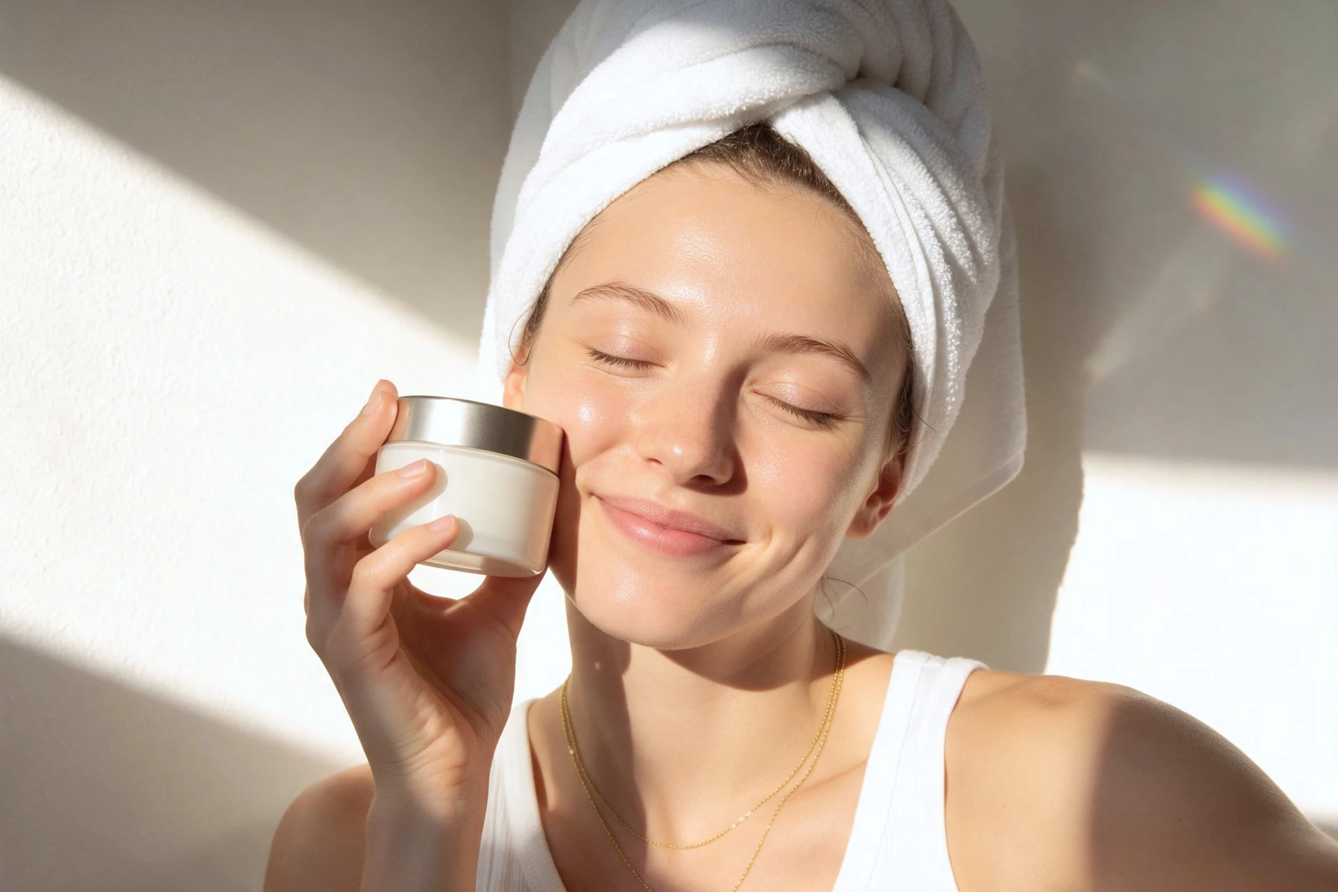 Organic social content — Morning skincare aesthetic with sun flare
